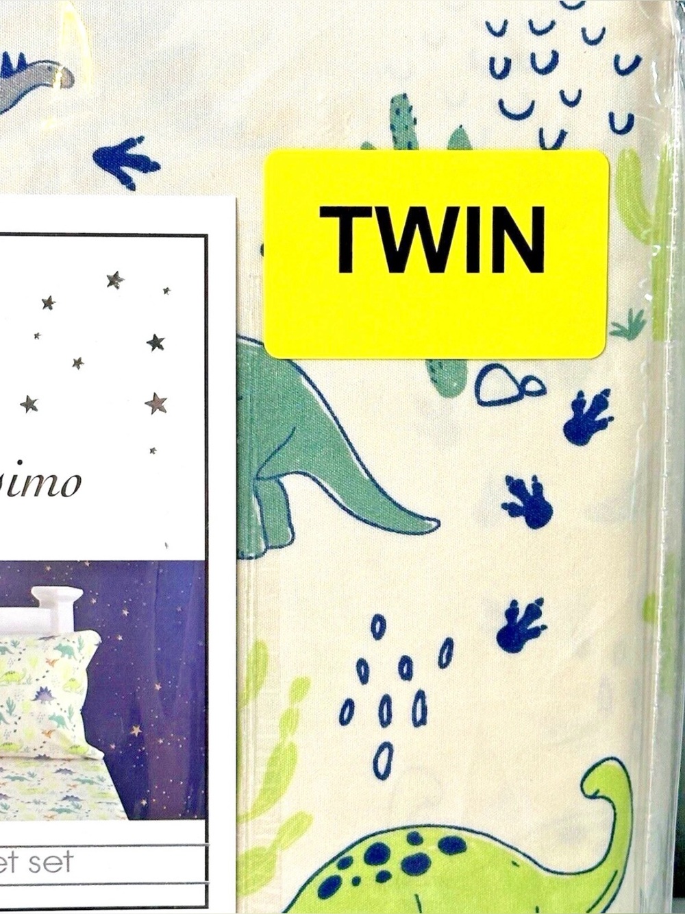 Wendy Bellissimo Colorful 3-Piece Twin Dinosaur Beige Sheet Set 100% Polyester - Picture 3 of 6